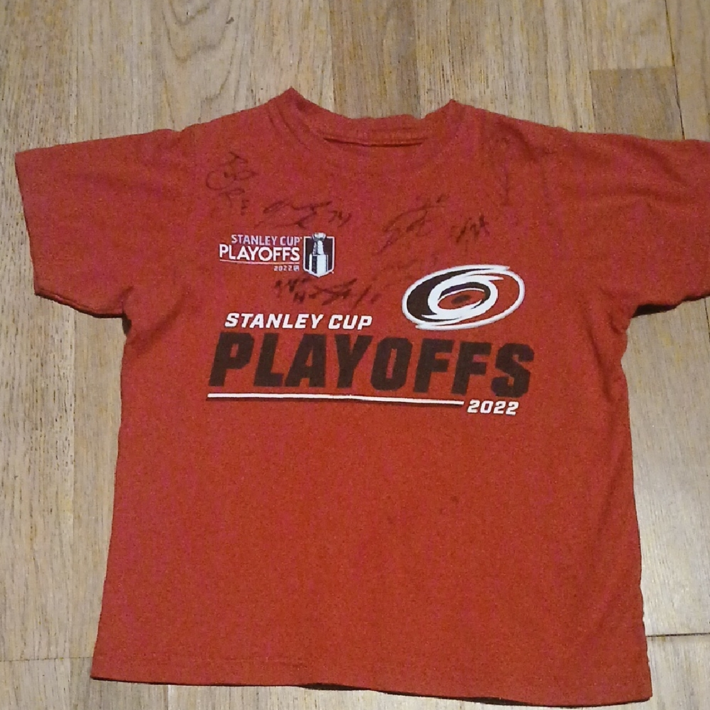 Stanley Cup Playoffs Kids Red T-Shirt(autographed) by Hurricane players